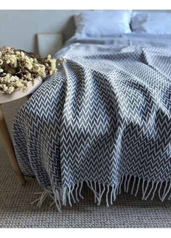 Плед бавовняний ZEINTEX ЗІГЗАГ з китицями сірого кольору Vladi (361852547)