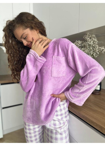 Фіолетова піжама жіноча флісова лавандова з клітчастими штанами. тепла плюшева піжама жіноча лавандово-біла в клітинку. No Brand