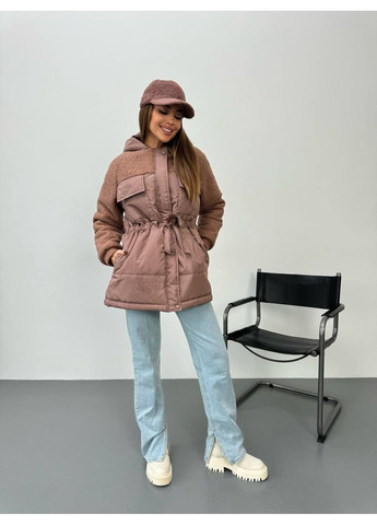 Темно-бежева зимова жіноча куртка плащівка+баранчик Osoblyva