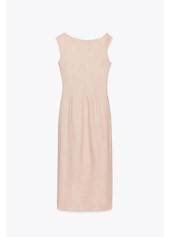 Персиковое асимметричное платье миди из льна - s, l Zara