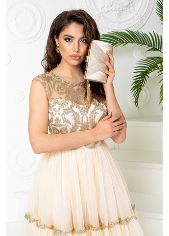 Персикова коктейльна сукня атлас гліттер 20065 персикова Tanita-Romario