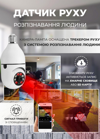 Камера-лампочка для дачі. Бездротова поворотна Wi-Fi камера день/ніч Tik-Tak (362297948)