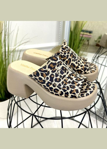Сабо жіночі на широкому стійкому підборі. Натуральна шкіра бежевий леопард. 39 розмір Vasha para (303931766)