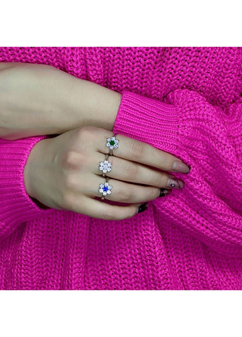 Витончена каблучка зі срібла з альпінітом і сяйвом цирконію покрита родієм Family Jewelry House (358203147)