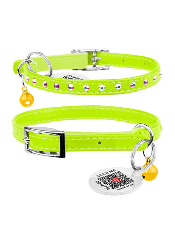Ошейник Glamour с резинкой, для кошек (ширина 9мм, длина 22-30см) салатовый WAUDOG (322643153)
