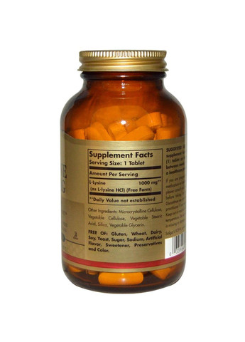 Лізин, L-Lysine,, 1000 мг, 100 таблеток Solgar (366734020)