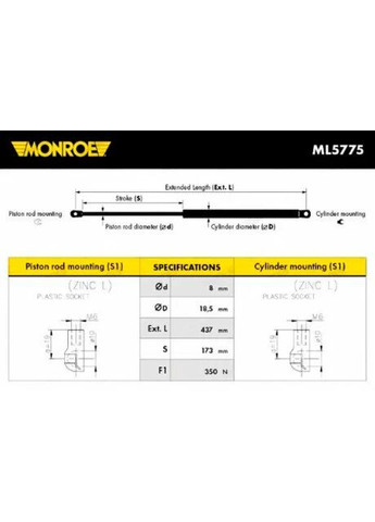Амортизатор багажника АМОРТИЗАТОР БАГАЖНИКА FIAT GRANDE PUNTO/PUNTO/PUNTO EVO ML5775 Monroe (367040076)
