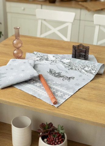 Набор комплект праздничных новогодних хлопковых полотенец салфеток для кухни 5 штук 35х75 см (478751-Prob) Сочельник Unbranded новогодний комбинированный