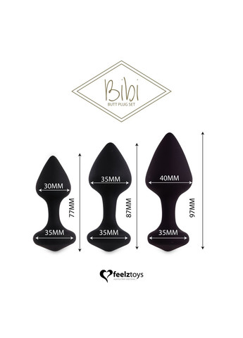 Набір силіконових анальних пробок Bibi Butt Plug Set 3 pcs Black FeelzToys (297586917)