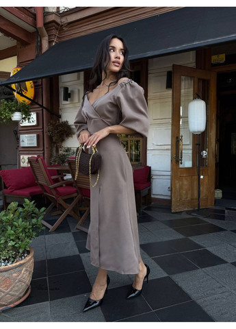 Коричнева вечірня сукня мiдi коричневого кольору 34143 а-силует Fashion однотонна