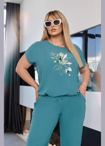 Женский костюм двойка с блузкой цвет изумрудный New Trend (304989984)