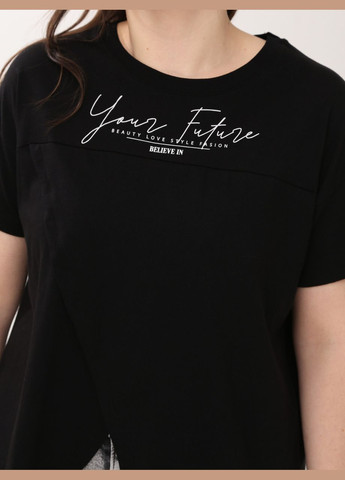 Черная летняя женская футболка с асимметрией с коротким рукавом Whitney Вільна