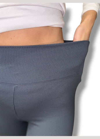 Женские лосины эластичные в рубчик с высоким широким поясом без утепления демисезон 99-101см черные No Brand (318450632)