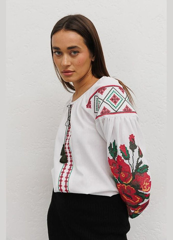 Женская вышиванка белая с маками хрестиком на рукавах MKAR35039-2 Modna KAZKA (280464586)