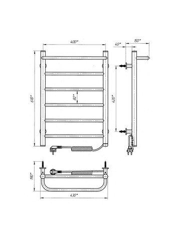 Электрический полотенцесушитель Зебра ПРАЙМ ЧКЧ6 400Х600 Э S3 П/П Laris (318681218)