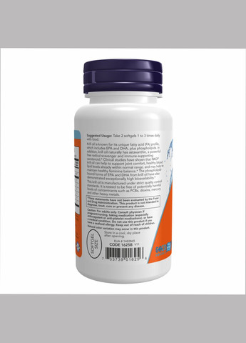 Масло криля для суставов и сердца 500 мг 60 капсул с антиоксидантами Now Foods (367956925)