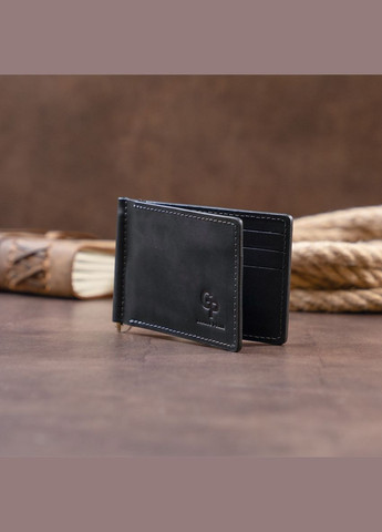 Стильне портмоне з затискачем для грошей без застібки вінтажне 11296 Чорне Grande Pelle (329151457)