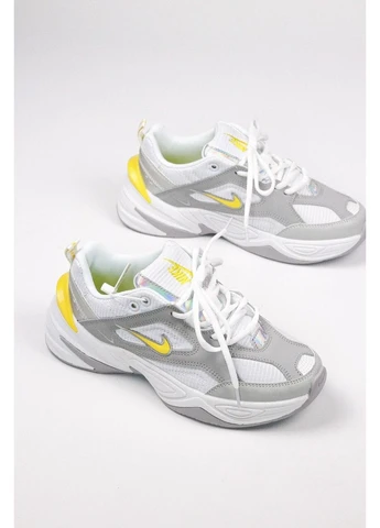Сірі кросівки чоловічі nike m2k tekno grey dynamic yellow найк м2к текно демісезон No Brand
