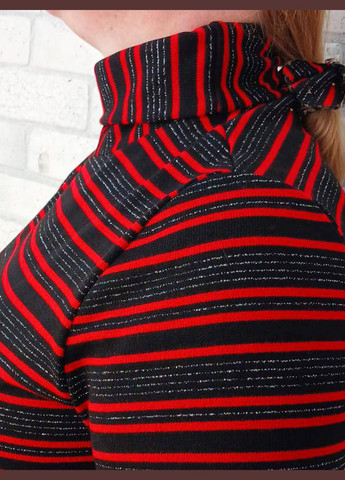 Комбинированный демисезонный вязаная женская водолазка теплая с высоким горлом, в черно красную полоску, вязаный акрил No Brand