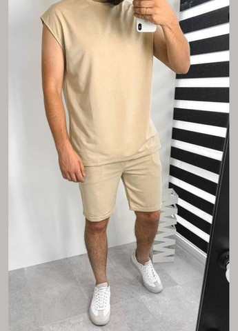 Бежевий літній спортивний костюм чоловічій бежевого кольору з шортами Let's Shop