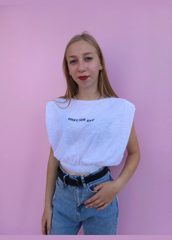 Біла літня футболка жіноча oversize more self-love укорочена Pink Woman