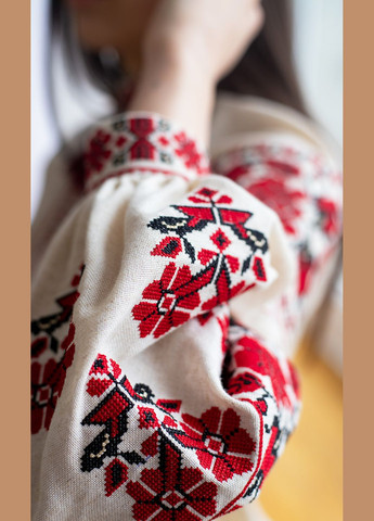 Бежева вишиванка жіноча vishivano4ka 2290 візерунок квітковий бавовна, поліестер, льон (336493958)