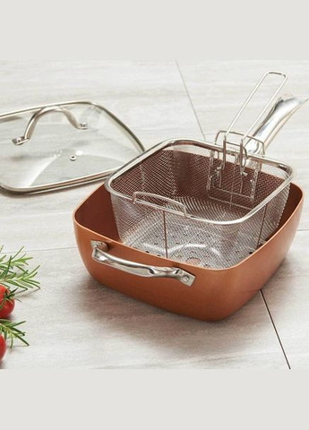 Сковорода-фритюрниця UN-5251 квадратна антипригарна з пароваркою та каструлею + скляна кришка 24 см Unique (367860883)