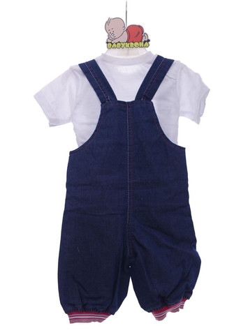 Біла джинсовий напівкомбінезон з футболкою для дівчинки зайчик синій 86 см (38709) BABYKROHA (323469943)