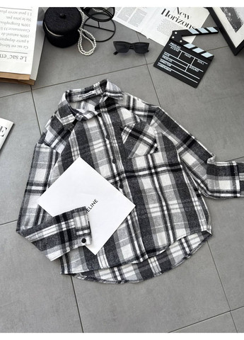 Черно-белая повседневный, классическая, домашний, кэжуал рубашка в клетку No Brand с длинным рукавом