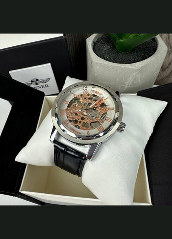 Чоловічий механічний годинник Original Skeleton механіка в коробці Чорний із чорним Winner (362475486)