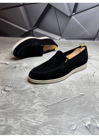 No Brand Чоловічі лофери замшеві на бежевій підошві чорний з, — (370340741)