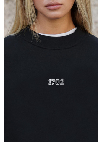 Черный женский утепленный оверсайз свитшот на флисе с принтом skyline Without однотонный без декора (361680365)