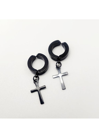 Чорні сережки хрестики на кліпсі, унісекс сережки без проколу, сережка кліпса, чорні сережки, кліпси на вуха AAA (358935405)