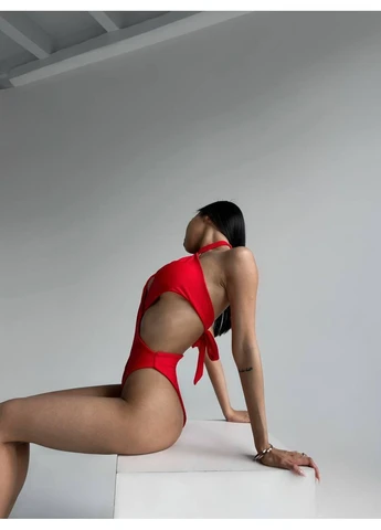 Красный летний женский слитный купальник классический однотонный seli No Brand
