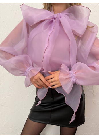 Лавандова жіноча блузка з рукавами-ліхтариками та бантом на шиї MonCher