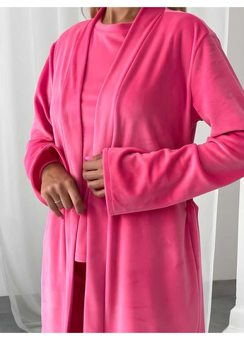 Фуксинова (колору Фукія) зимня жіноча велюрова домашня піжама піжамний комплект трійка зі штанами лавандовий бузковий Україна