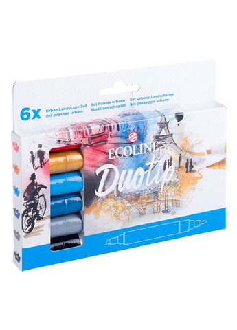 Набір маркерів акварельних двосторонніх ECOLINE DUO TIP Urban Landscape 6шт Royal Talens (362579811)