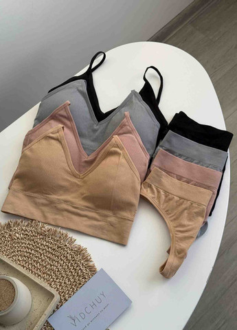 Бежевый демисезонный комплект со стрингами VIDCHUY