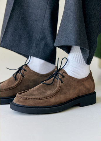 Коричневые повседневные, кэжуал мужские замшевые туфли Leonchenko на шнурках