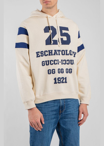 Хлопковый худи молочного оттенка с принтом Gucci (339604186)