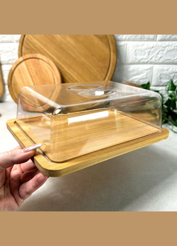 Бамбукове блюдо для десертів із пластиковою кришкою 24*18,5*7,5 см Eurogold (334342448)