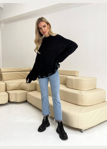 Женский свитер с дырками черного цвета р.42/46 407264 New Trend (285711859)