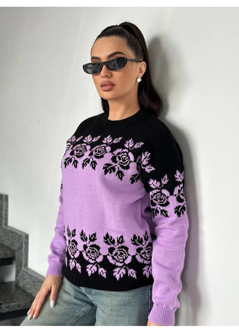 Бузковий демісезонний светр жіночий з квітковим орнаментом колір молоко з пудрой lm5073 No Brand