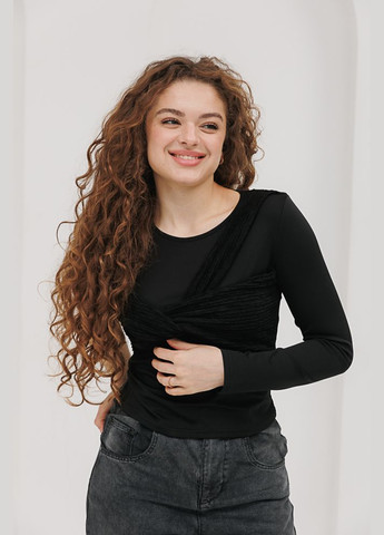 Жіночий лонгслів білий з одним рукавом і драпіруванням на грудях Arjen (294907104)