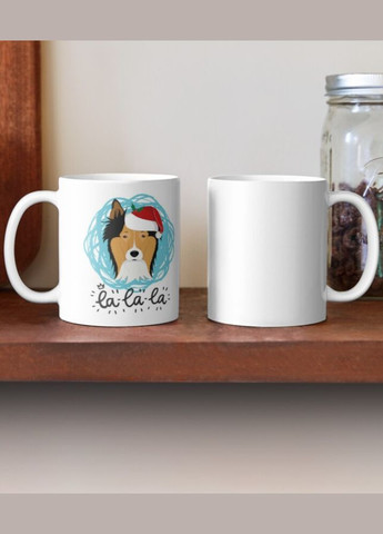 Чашка Керамічна Кружка з принтом La Lа La Пес Коллі новорічний Біла 330 мл Orca (307501415)