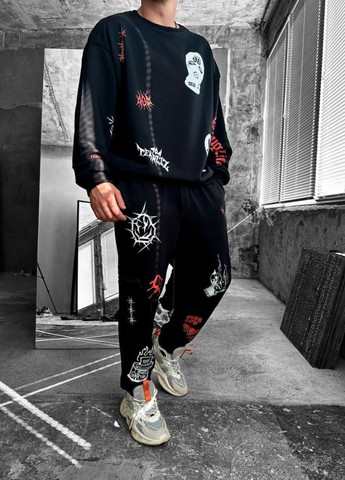 Костюм світшот штани чоловічій чорний дтф принт виробництво Україна No Brand (307151780)