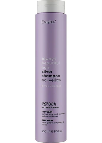 Шампунь антижовтий для сивого й освітленого волосся ABH Silver No-Yellow Shampoo 250ml (2-957391) Erayba (380150437)
