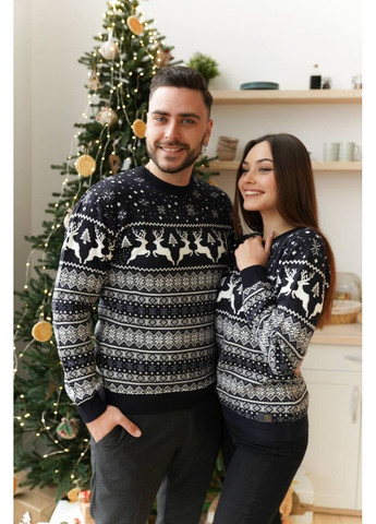 Черно-белый мужской новогодний свитер No Brand