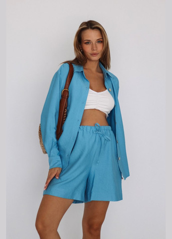 Мягкий костюм для беременных и кормящих с шортами и рубашкой голубой Dianora (335974569)