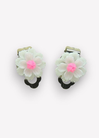 Серьги клипсы детские для ушей без пробивания цветок Хризантема нежно светлорозовая с бирюзовой Liresmina Jewelry (289533627)